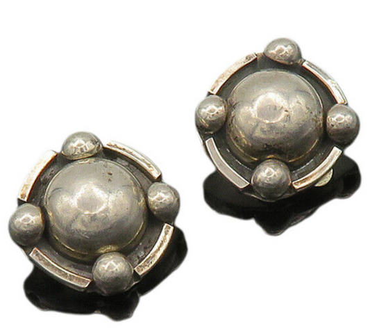 MEXICO 925 Sterling Silver  Vintage Shiny Dome Non Pierce Earrings  EG10398