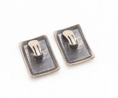 925 Sterling Silver Vintage Earrings Dark Tone Brutalist Etched Framed  EG13309