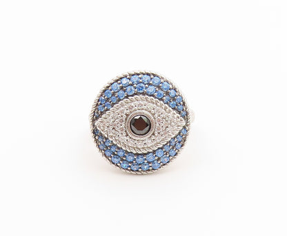 925 Sterling Silver Vintage Ring JUDITH RIPKA CZ Evil Eye Band  Sz 6  RG36873