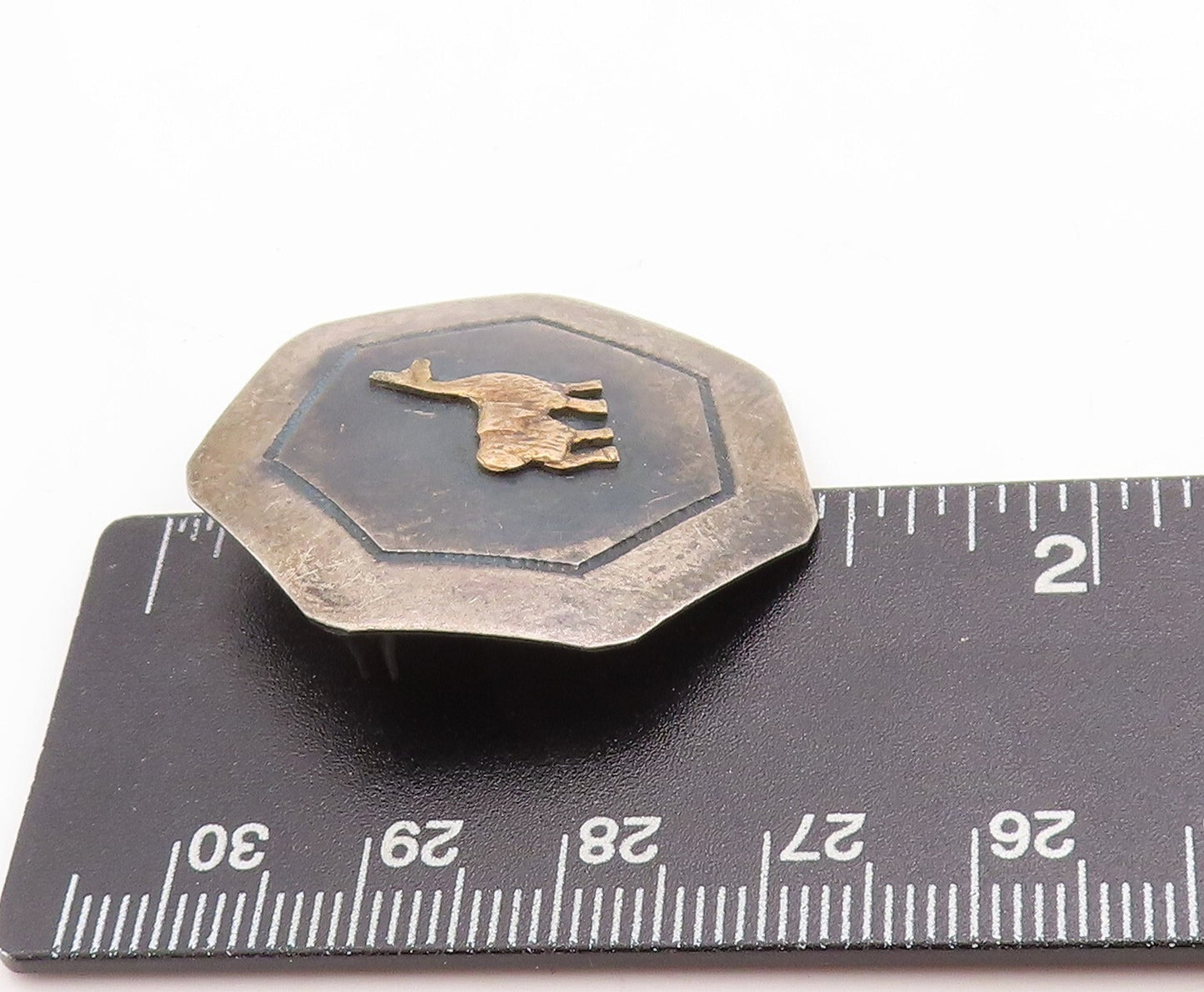 18k Gold 925 Sterling Silver Vintage Brooch Pin Dark Tone Animal Carved  BP11357