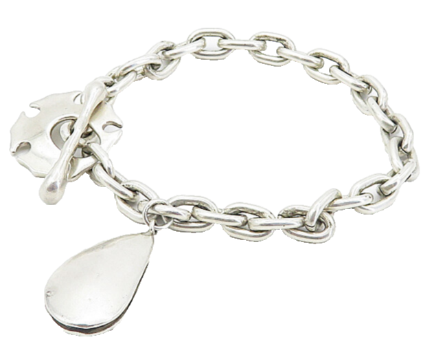 RLM STUDIO 925 Silver  Vintage Shiny Charmed Oval Link Chain Bracelet  BT3573