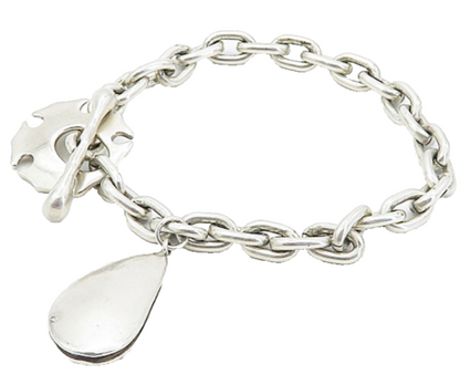 RLM STUDIO 925 Silver  Vintage Shiny Charmed Oval Link Chain Bracelet  BT3573