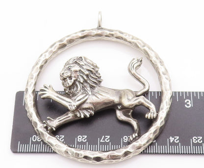 925 Sterling Silver Vintage Pendant Designer Framed Large Roaring Lion  PT22936