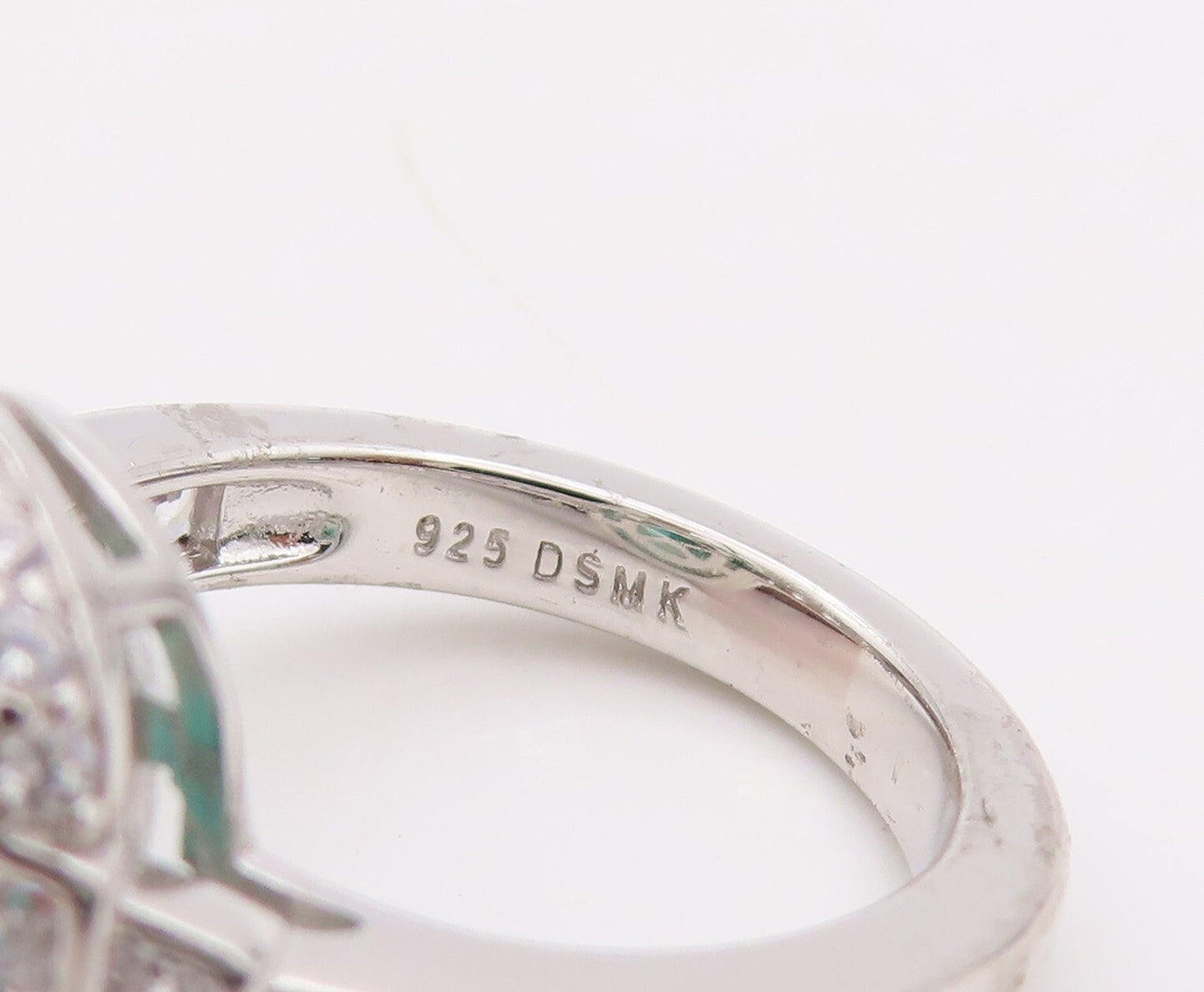 925 Sterling Silver Vintage Ring Round Sea Green Halo White CZ  Sz 7.5  RG29898