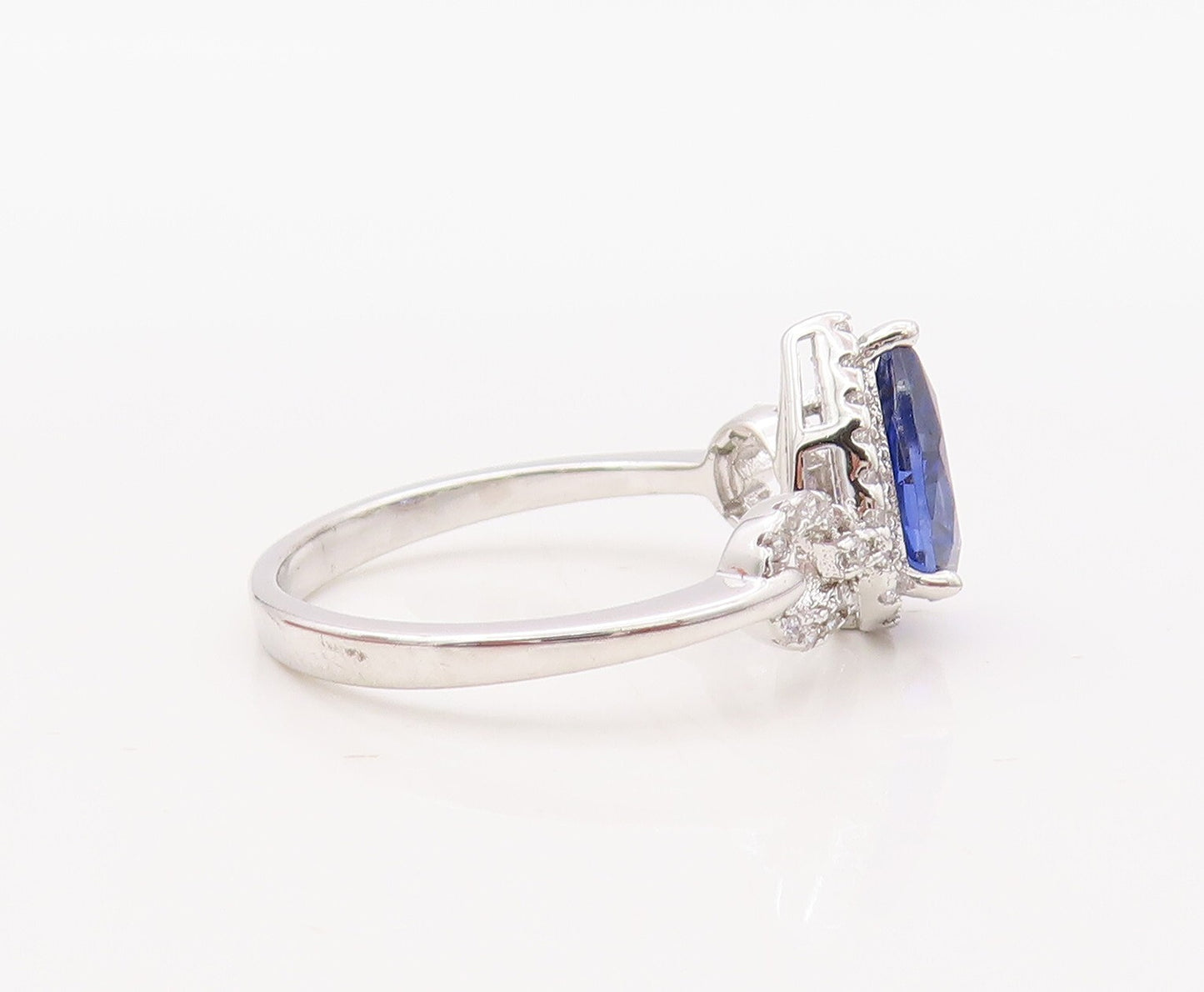 925 Sterling Silver Vintage Ring Designer Drop Cut Sapphire & CZ Sz 7  RG30655