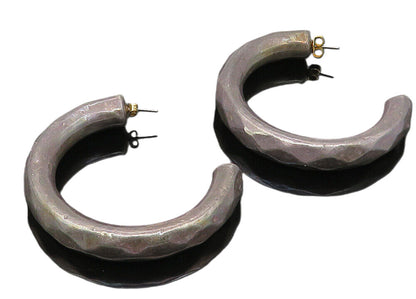 ISRAEL 925 Silver   Vintage Dark Tone Hollow Hammered JHoop Earrings  EG5755