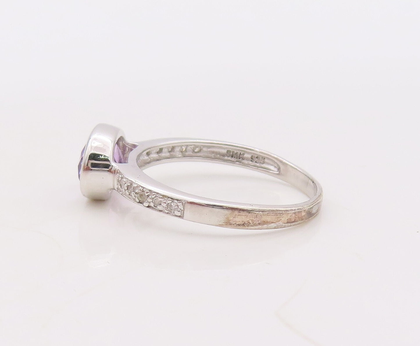 925 Sterling Silver Vintage Ring Stackable Diamonds & Gemstone  Sz 7.5  RG29903