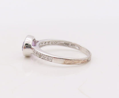 925 Sterling Silver Vintage Ring Stackable Diamonds & Gemstone  Sz 7.5  RG29903