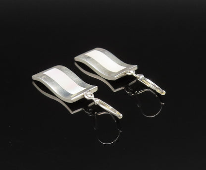 925 Silver  Vintage Inlaid Mother Of Pearl Curved Rectangle Earrings  EG11887