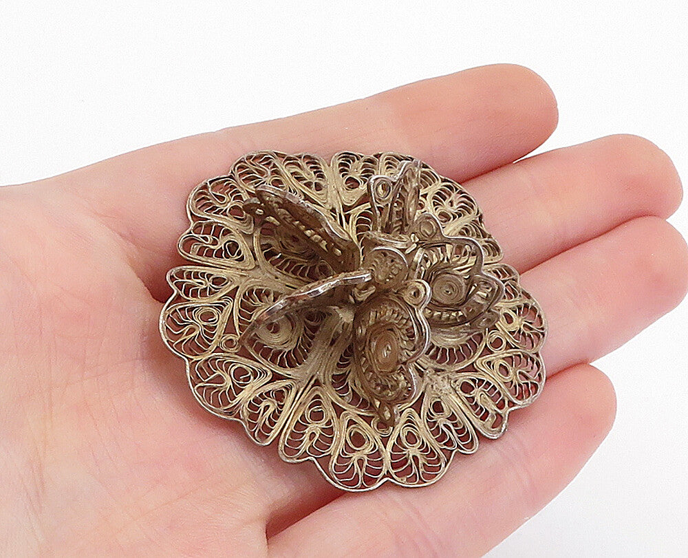 925 Sterling Silver  Vintage Swirl Filigree Floral Design Brooch Pin  BP1743
