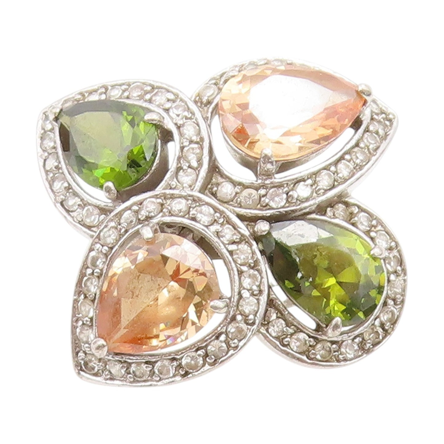 925 Sterling Silver Vintage Ring Pear Cut Gemstone Floral Band  Sz 7  RG34422