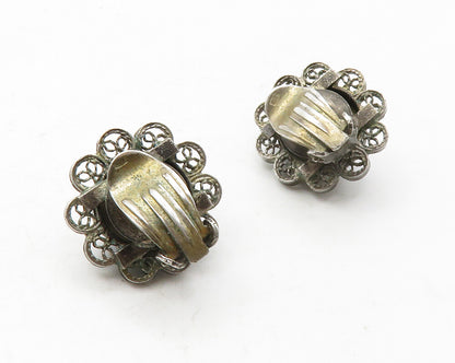 925 Sterling Silver Vintage Enamel Art Non Pierce Floral Earrings EG6809