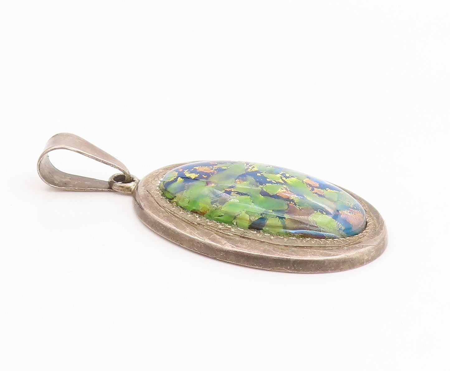 925 Sterling Silver Vintage Pendant MEXICO Cabochon Gemstone Charm  PT26091