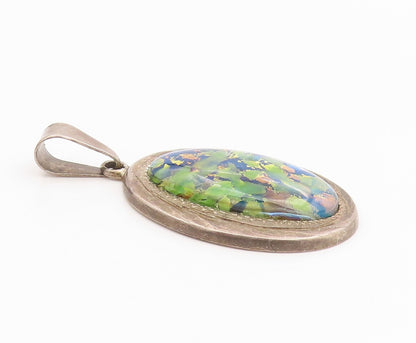 925 Sterling Silver Vintage Pendant MEXICO Cabochon Gemstone Charm  PT26091
