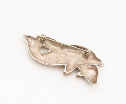 925 Sterling Silver Vintage Brooch Pin Carved Swimming Dolphin's Family  BP10609