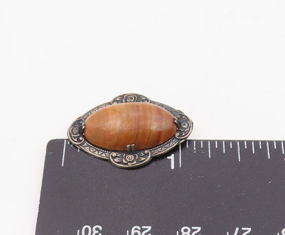 925 Sterling Silver Vintage Brooch Pin Cabochon Agate Victorian Flower  BP12300