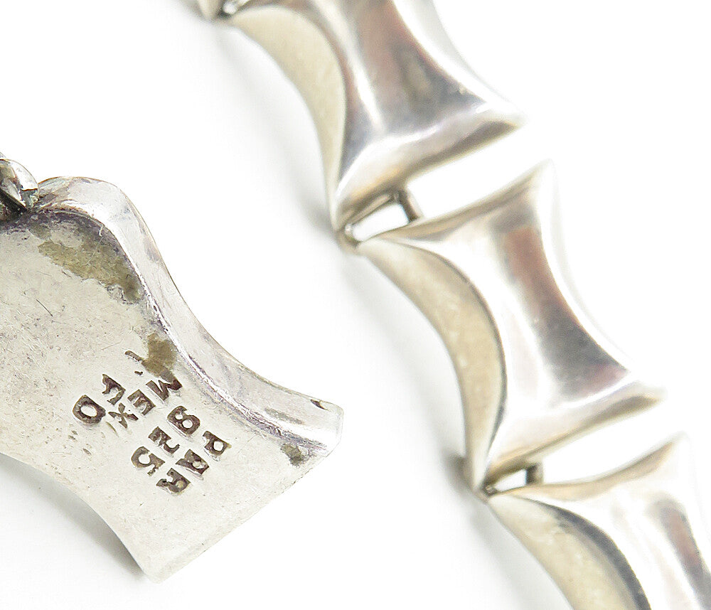 MEXICO 925 Sterling Silver Vintage Heavy Concave Hinge Chain Necklace NE1748
