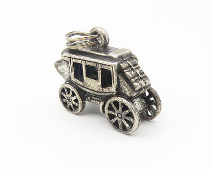 925 Sterling Silver  Vintage Dark Tone Old Fashioned Carriage Pendant  PT9142