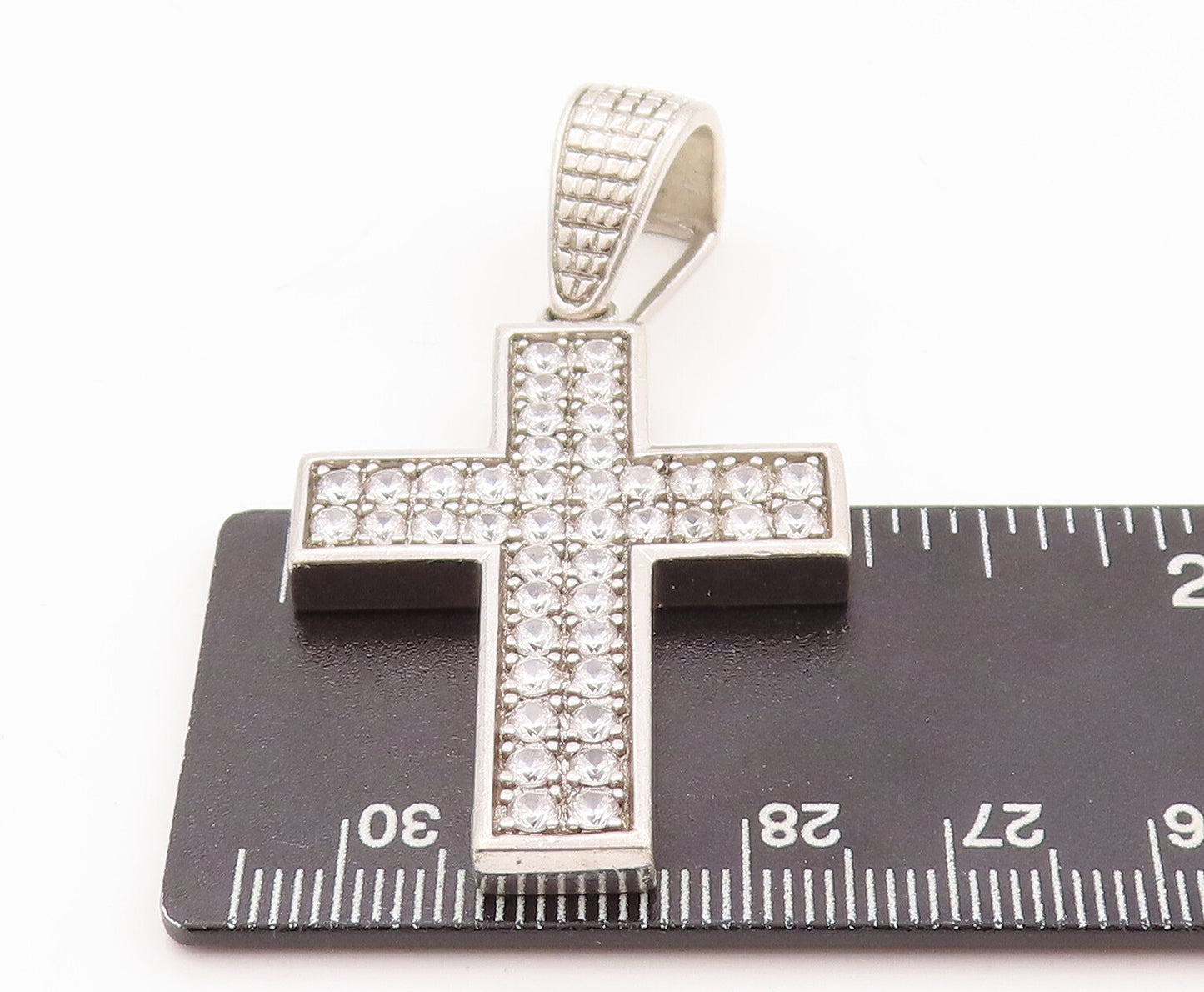925 Sterling Silver Vintage Pendant Solid CZ Inlay Religious Cross  PT23145