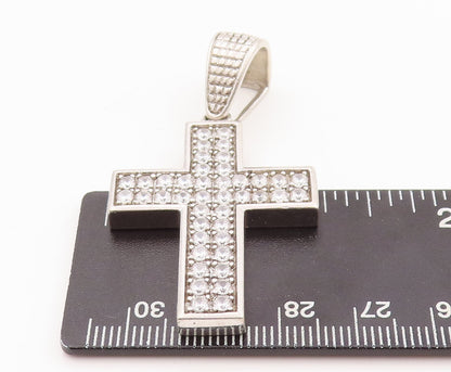 925 Sterling Silver Vintage Pendant Solid CZ Inlay Religious Cross  PT23145