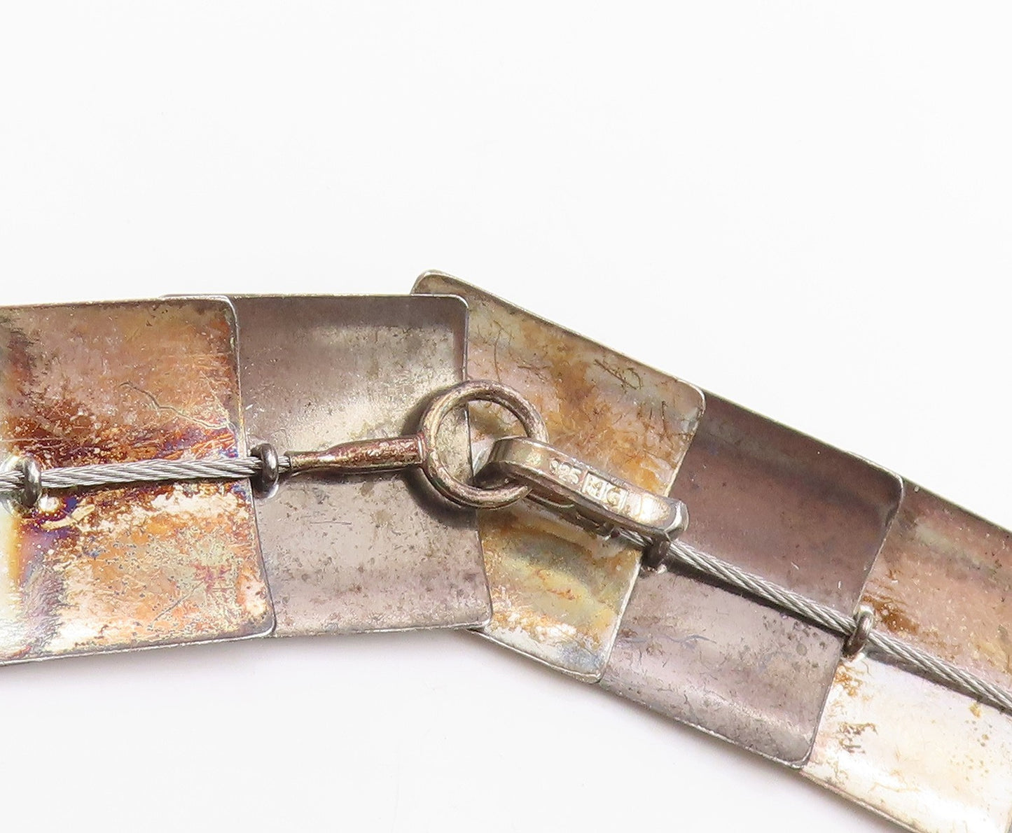 925 Sterling Silver Vintage Necklace Classic Geometric Panel Link Choker  NE4882
