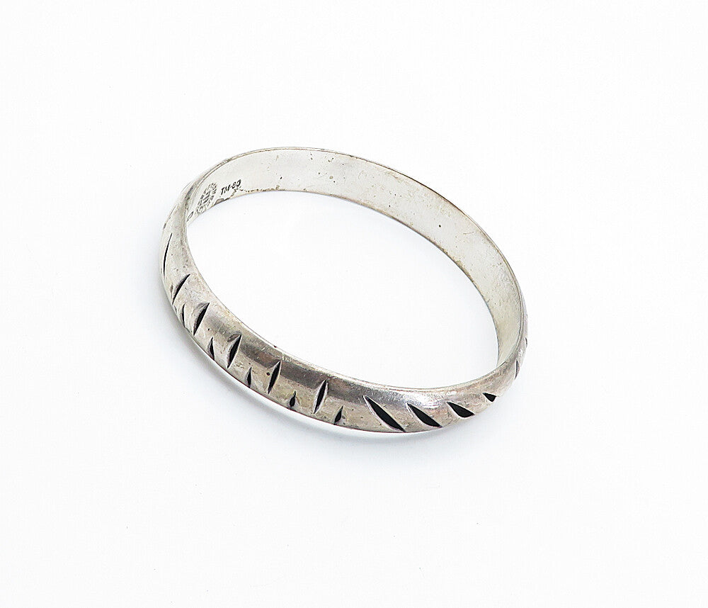MEXICO 925 Sterling Silver Vintage Dark Tone Cutout Bangle Bracelet BT2513