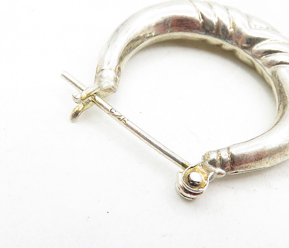 925 Sterling Silver  Vintage Shiny Hollow Fluted Detail Hoop Earrings  EG4722