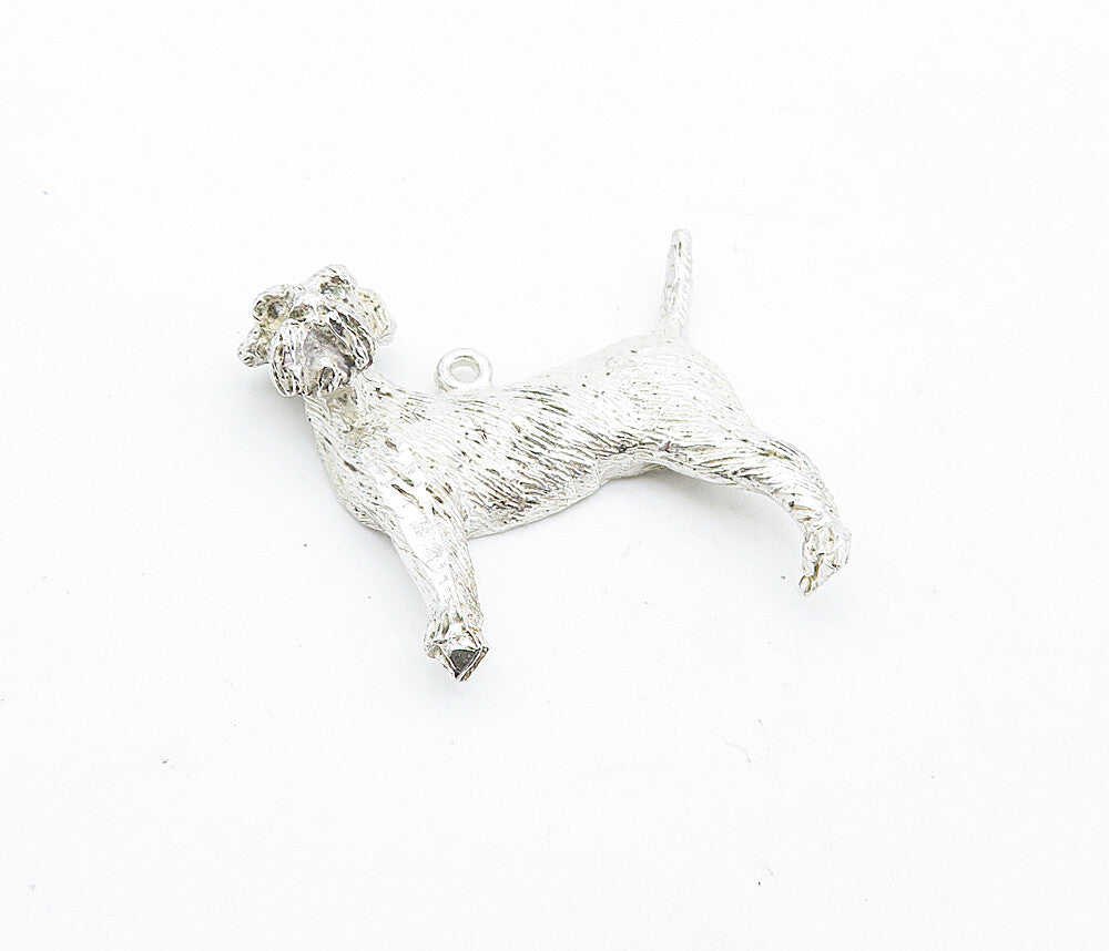 925 Sterling Silver  Vintage Shiny Etched Standing Dog Motif Pendant  PT3493