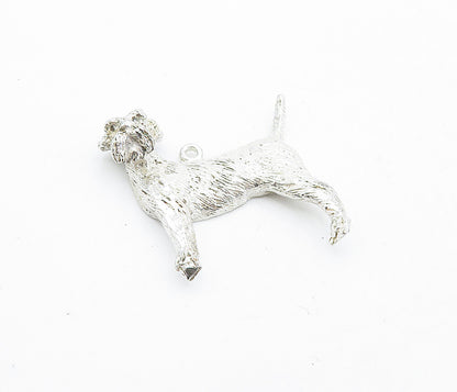 925 Sterling Silver  Vintage Shiny Etched Standing Dog Motif Pendant  PT3493