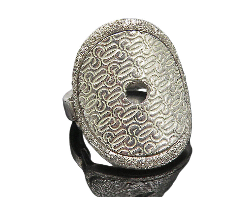 GUESS ITALY 925 Silver  Shiny Etched Logo Pattern Band Ring Sz 6  RG10993