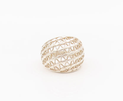 925 Sterling Silver Vintage Ring Floral Effect Cutout Domed Net  Sz 9.5  RG28153