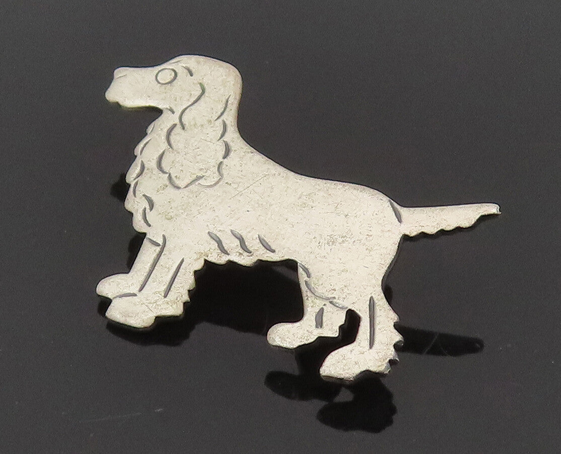 BEAU 925 Sterling Silver  Vintage Etched Spaniel Dog Brooch Pin  BP10270