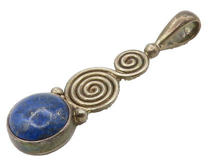 SAJEN 925 Silver  Vintage Cabochon Cut Lapis Lazuli Spiral Pendant  PT12700