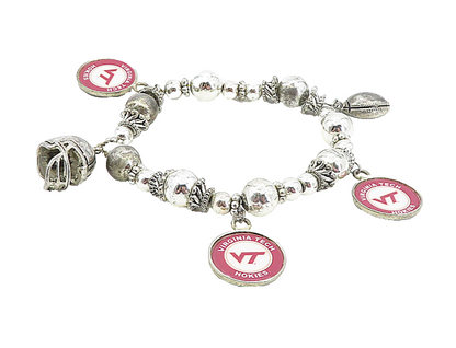 925 Sterling Silver  Vintage Virginia Tech Hokies Charm Chain Bracelet  BT3891
