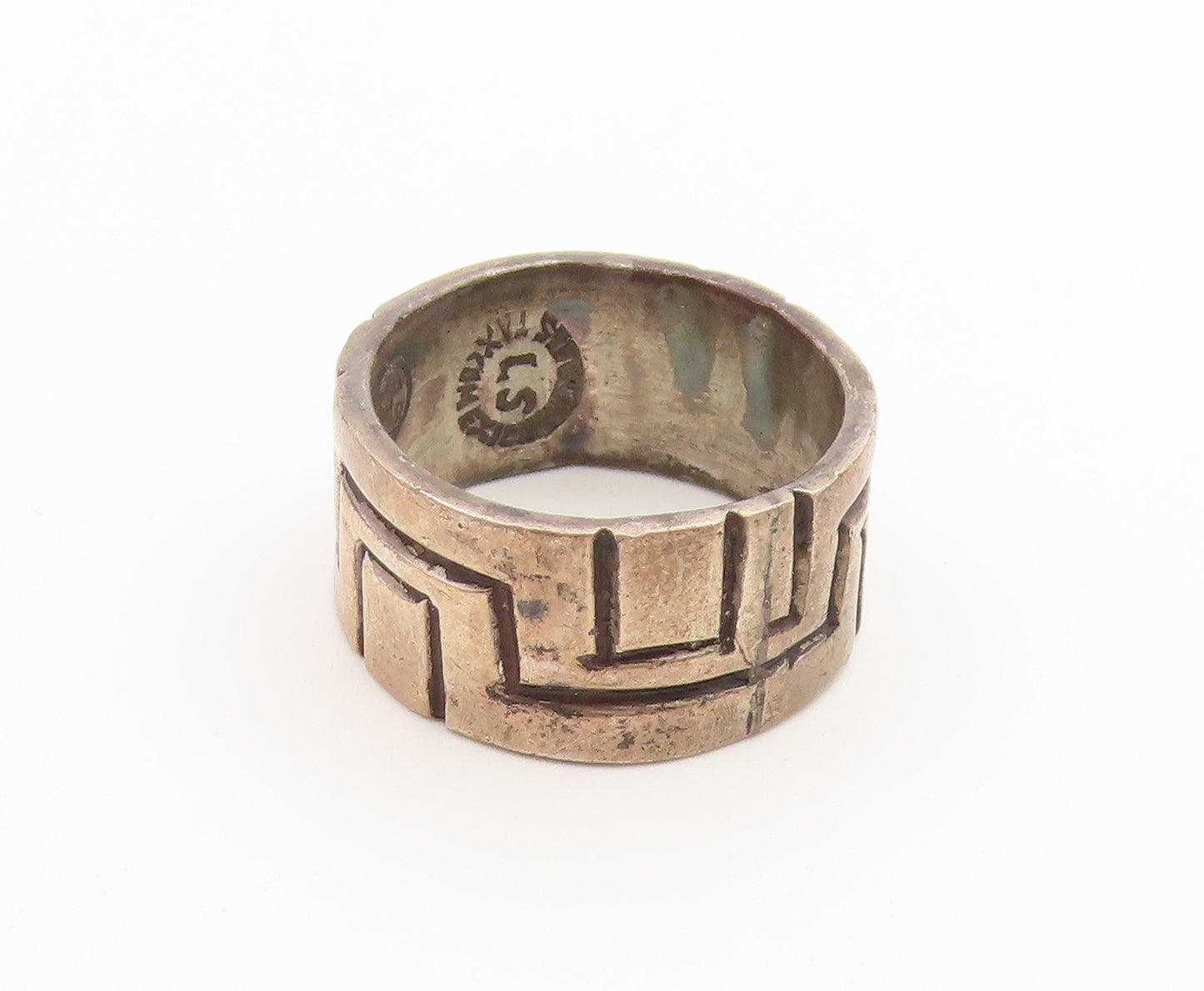 925 Sterling Silver Vintage Ring TAXCO Geometric Maze Pattern Band Sz 7 RG36906