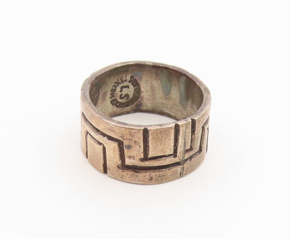 925 Sterling Silver Vintage Ring TAXCO Geometric Maze Pattern Band Sz 7 RG36906