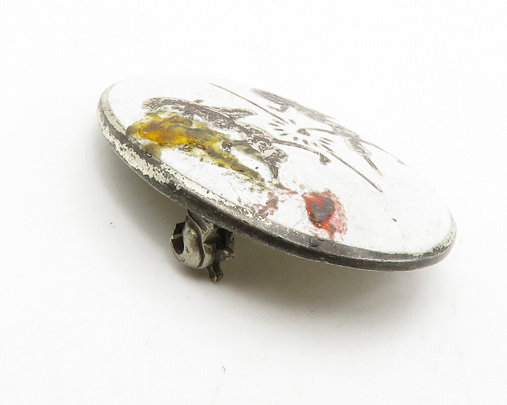SIAM 925 Sterling Silver  Vintage White Enamel Dancers Oval Brooch Pin  BP5038