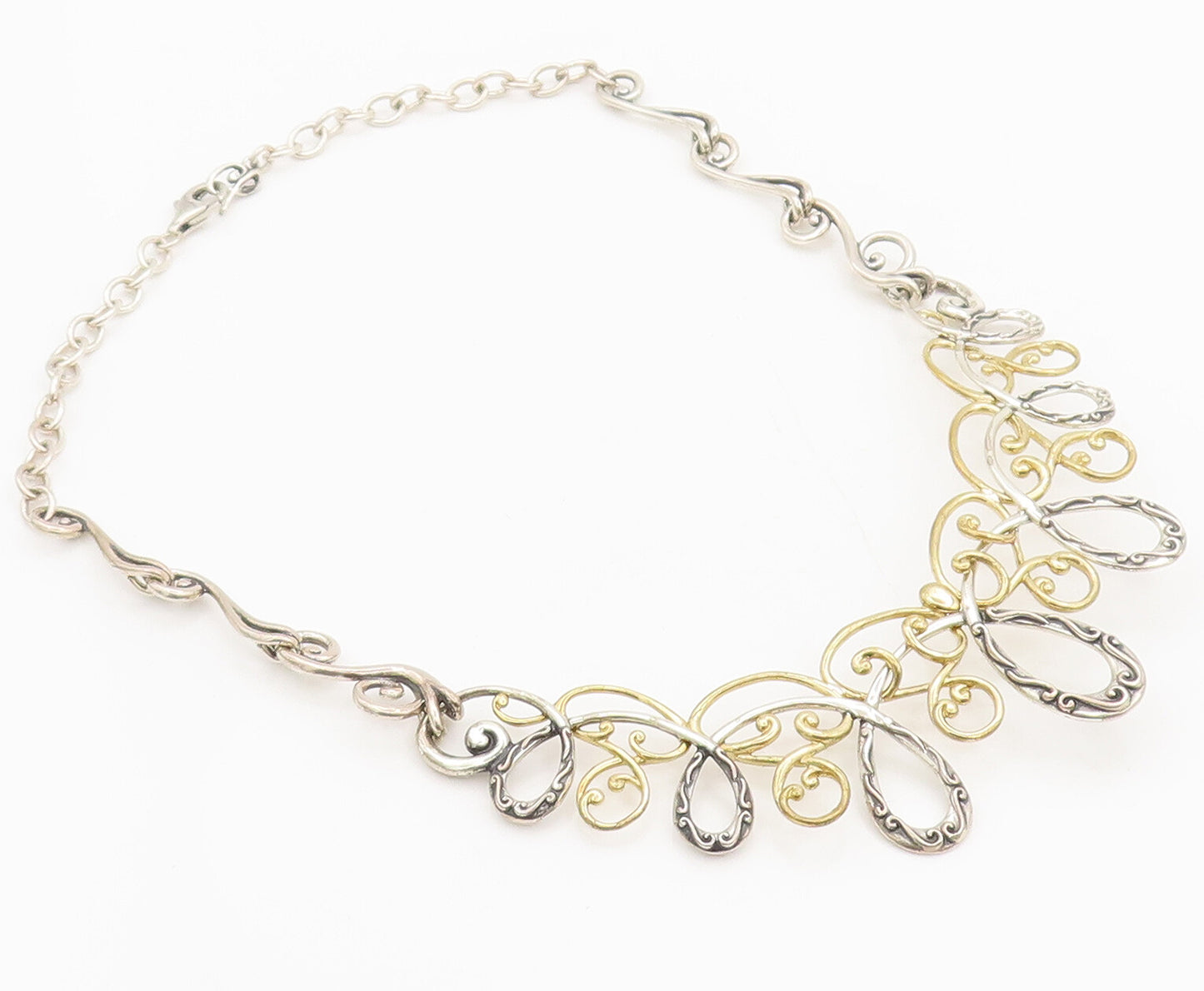 CAROLYN POLLACK 925 Sterling Silver  Vintage Two Tone Swirly  Necklace  NE4097