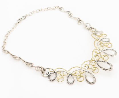 CAROLYN POLLACK 925 Sterling Silver  Vintage Two Tone Swirly  Necklace  NE4097