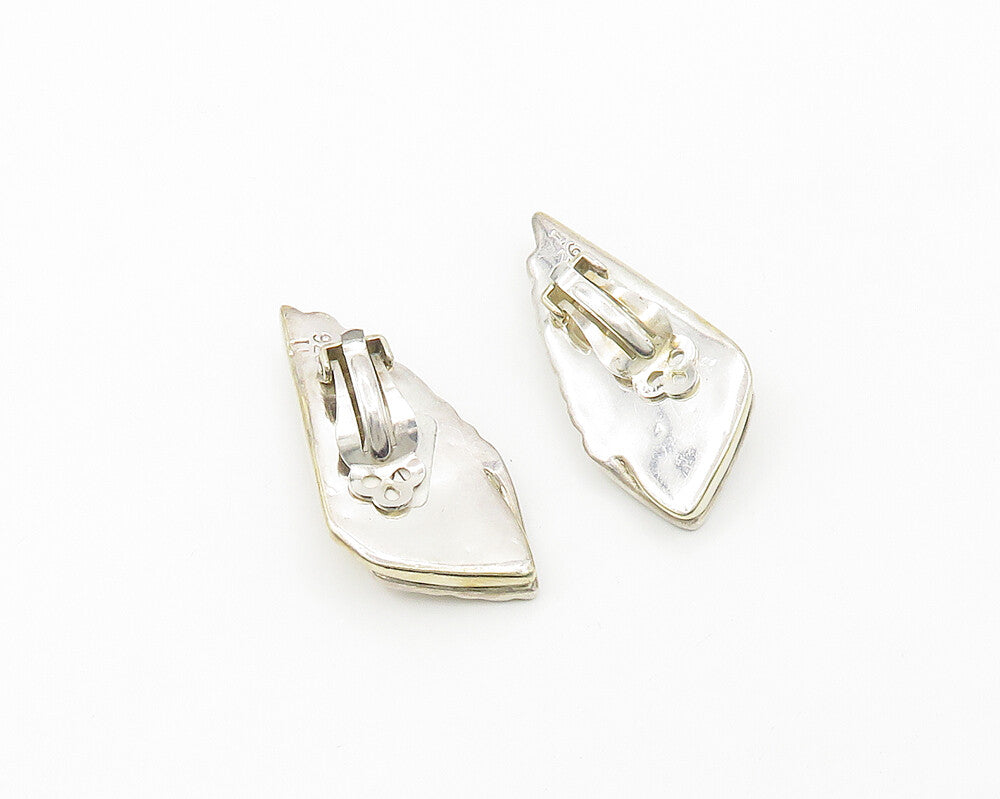 ISRAEL 925 Silver & 14K GOLD  Vintage Shiny 2 Tone Non Pierce Earrings  EG9441