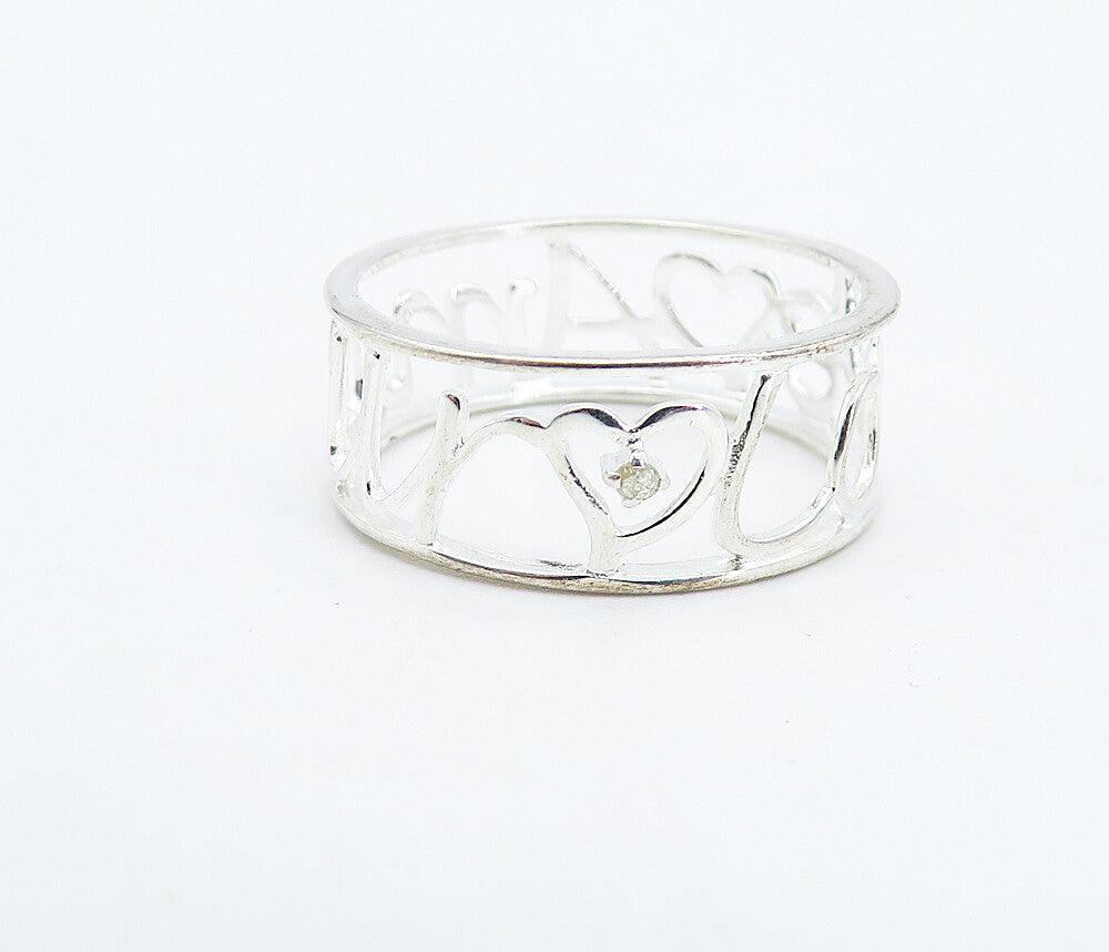 925 Sterling Silver  Topaz Accented Love Amour Open Band Ring Sz 9  RG4985