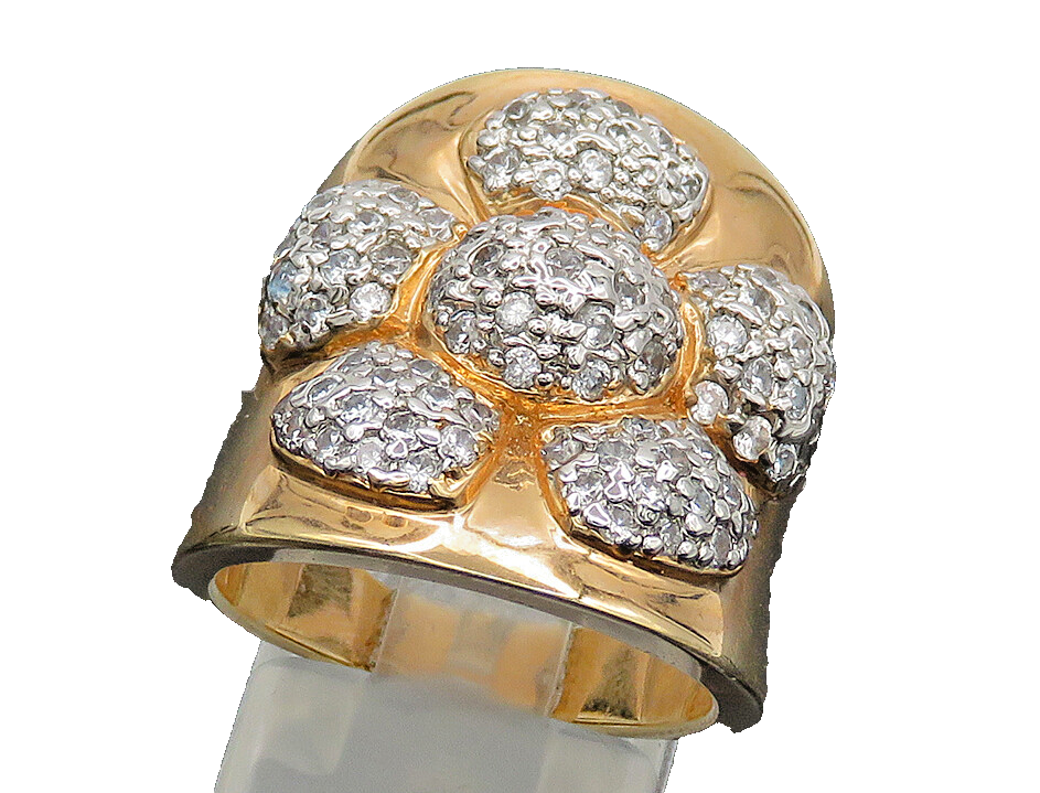 925 Sterling Silver  Shiny Topaz Two Tone Flower Cocktail Ring Sz 8  RG20466