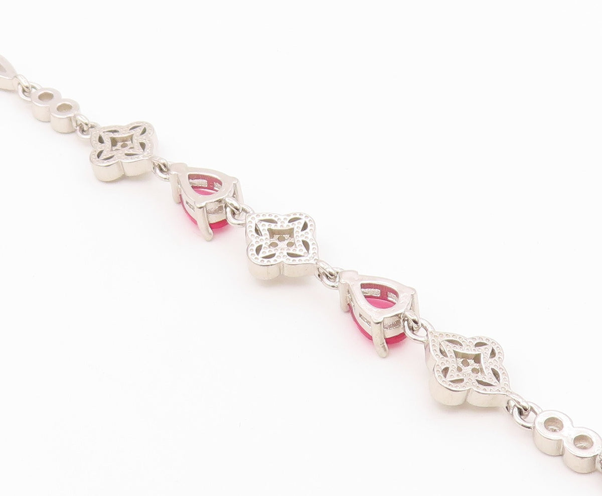 925 Sterling Silver  Vintage Beautiful Ruby & Cubic Zirconia Bracelet  BT9567