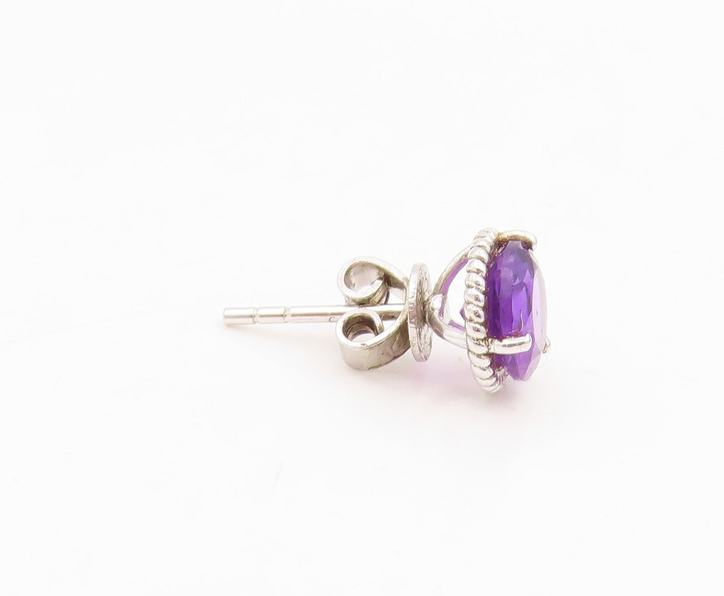 925 Sterling Silver Vintage Earrings Classic Amethyst Rope Bezel Studs  EG14127