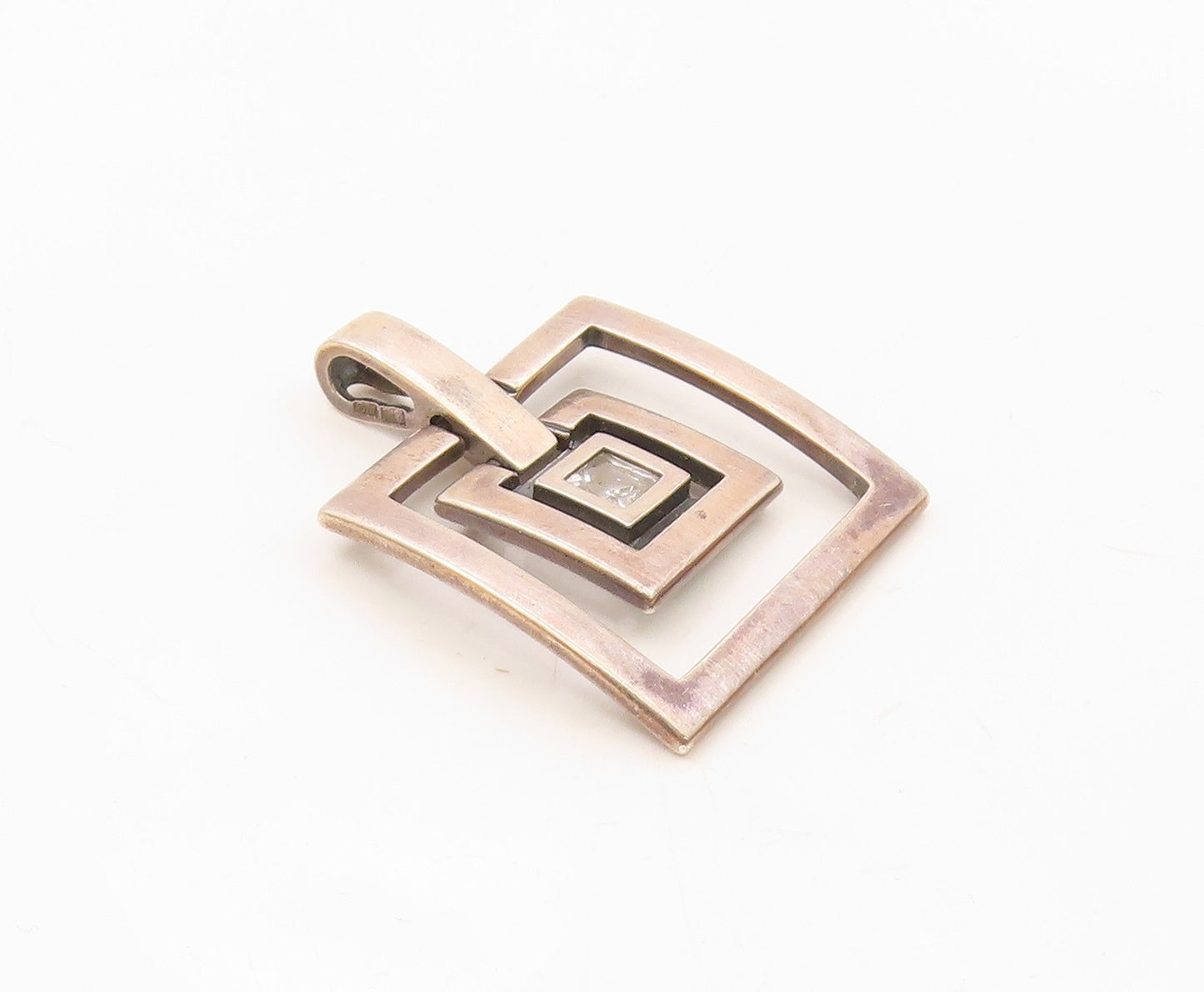 925 Sterling Silver  Vintage Graduated Square Cubic Zirconia Pendant  PT20436