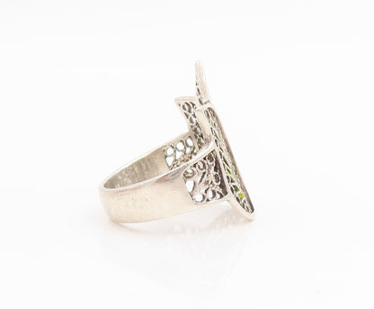 925 Sterling Silver Vintage Ring Intricate Openwork Flower Band  Sz 6.5  RG34845