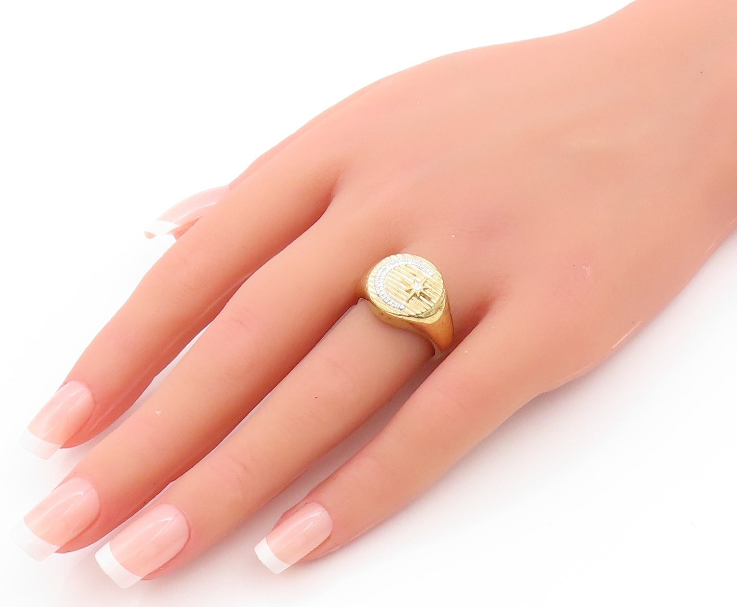 925 Sterling Silver Vintage Ring Gold Plated CZ Inlay Moon & Star  Sz 7  RG32771