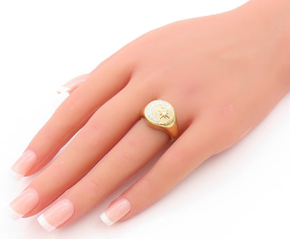 925 Sterling Silver Vintage Ring Gold Plated CZ Inlay Moon & Star  Sz 7  RG32771