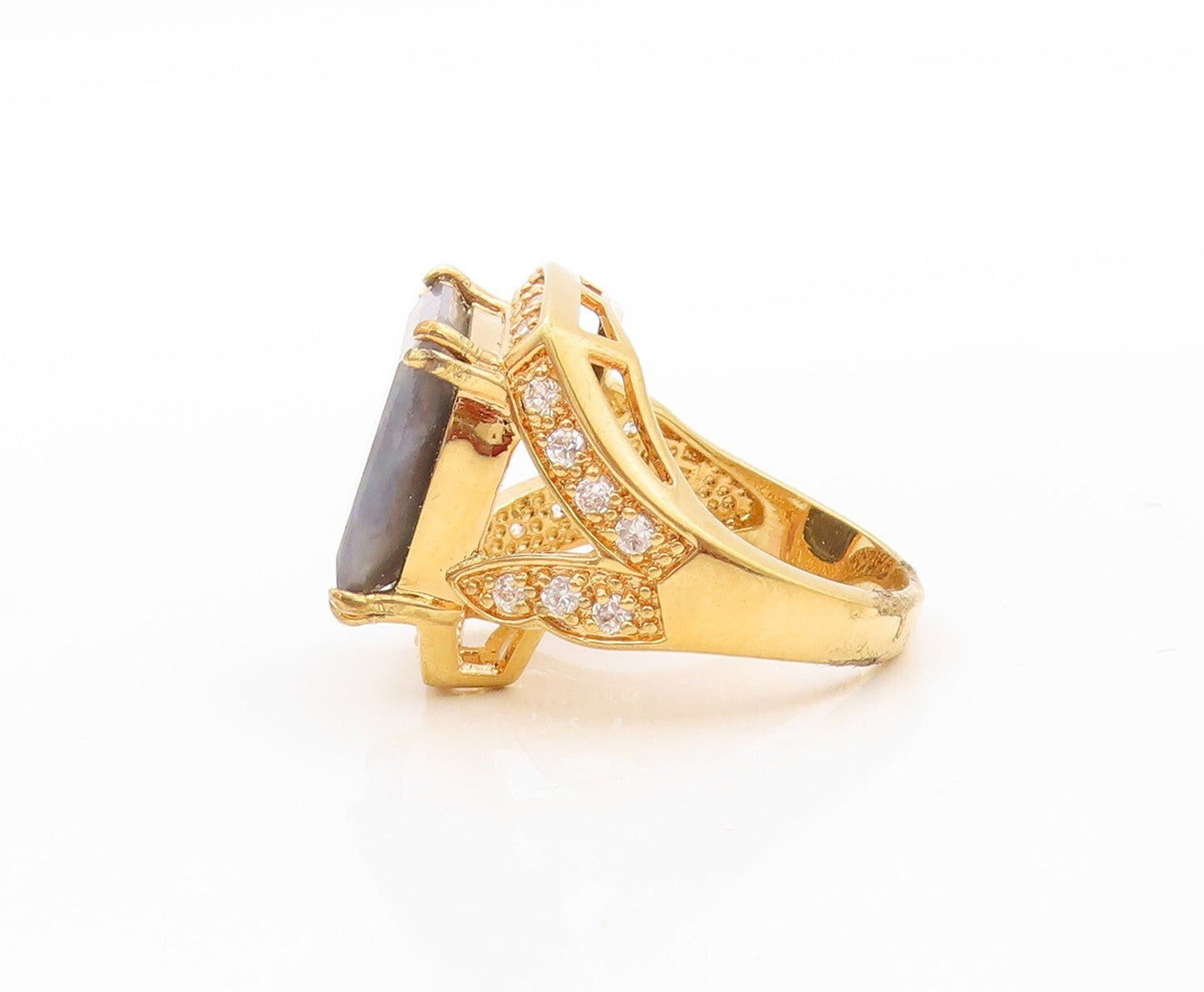 925 Sterling Silver Vintage Ring Gold Plated Designer CZ & Gemstone Sz 7 RG30586