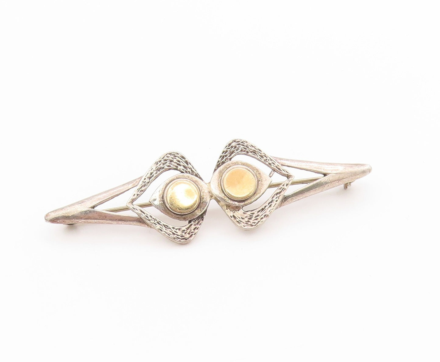 14K Gold & 925 Sterling Silver Vintage Brooch Elegant Double Love Heart  BP11803